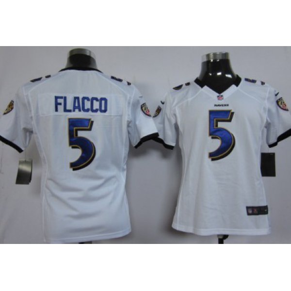 Nike Baltimore Ravens #5 Joe Flacco White Game Womens Jersey