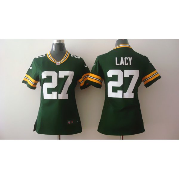 Nike Green Bay Packers #27 Eddie Lacy Green Game Womens Jersey