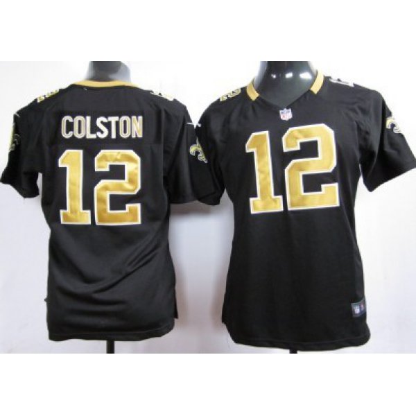 Nike New Orleans Saints #12 Marques Colston Black Game Womens Jersey