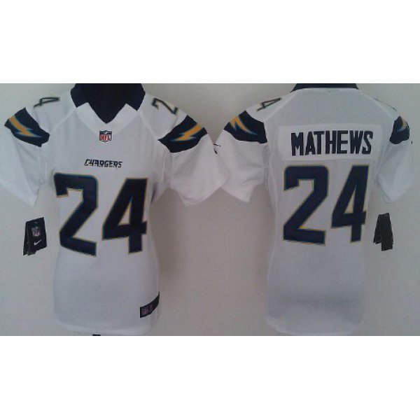 Nike San Diego Chargers #24 Ryan Mathews White Game Womens Jersey