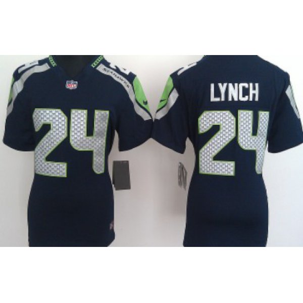 Nike Seattle Seahawks #24 Marshawn Lynch Navy Blue Game Womens Jersey