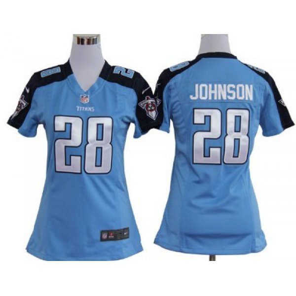Nike Tennessee Titans #28 Chris Johnson Light Blue Game Womens Jersey