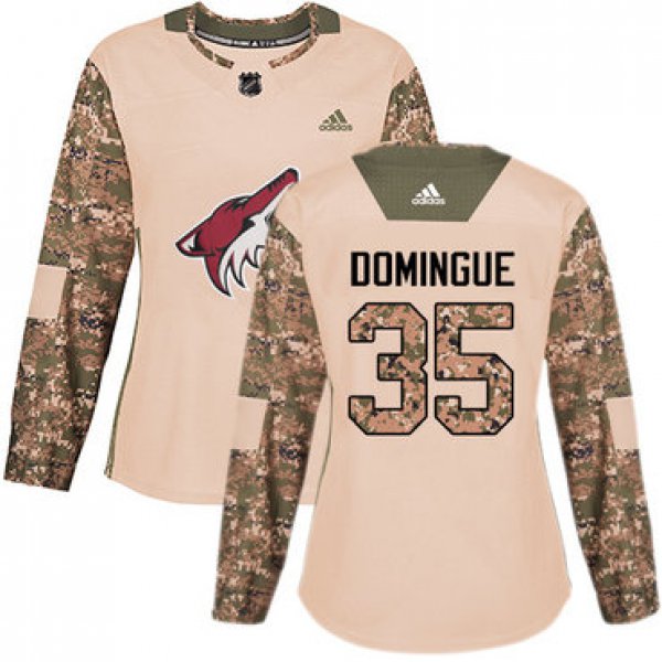 Adidas Arizona Coyotes #35 Louis Domingue Camo Authentic 2017 Veterans Day Women's Stitched NHL Jersey