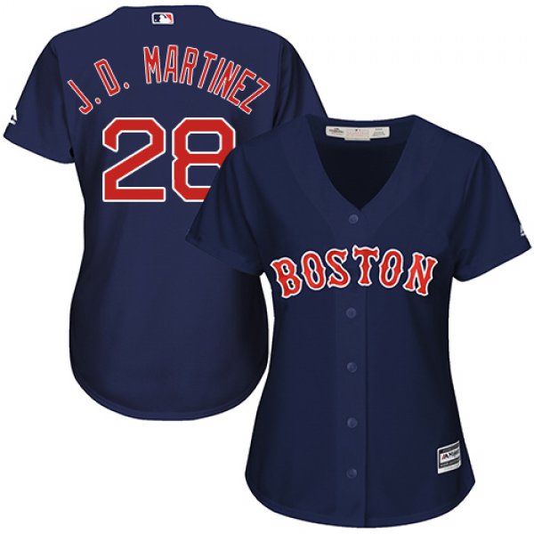 Boston Red Sox #28 J. D. Martinez Navy Blue Alternate Women's Stitched MLB Jersey