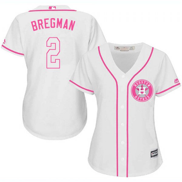 Houston Astros #2 Alex Bregman White Pink Fashion Women's Stitched Baseball Jersey