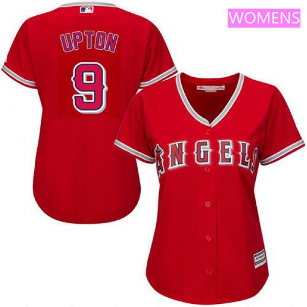 Women's LA Angels of Anaheim #9 Justin Upton Red Alternate Stitched MLB Majestic Cool Base Jersey