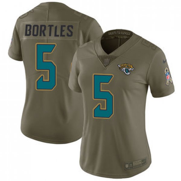 Women's Nike Jacksonville Jaguars #5 Blake Bortles Olive Stitched NFL Limited 2017 Salute to Service Jersey