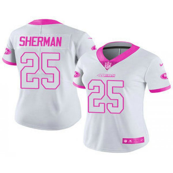 Women's San Francisco 49ers #25 Richard Sherman White Pink Color Rush Fashion NFL Nike Limited Jersey