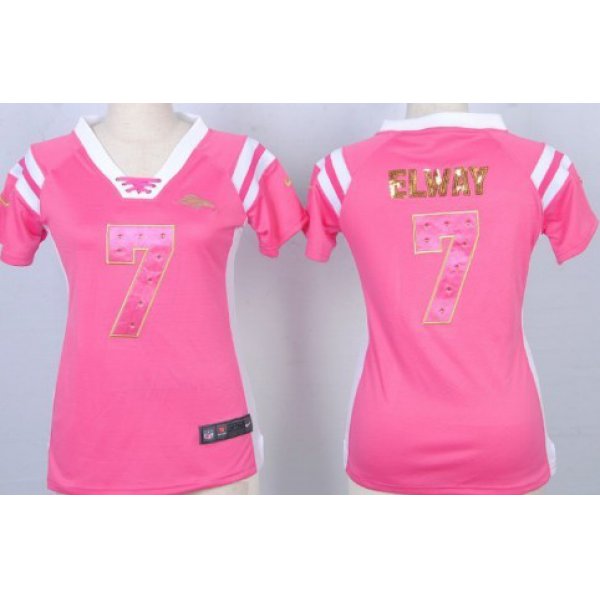 Nike Denver Broncos #7 John Elway Drilling Sequins Pink Womens Jersey