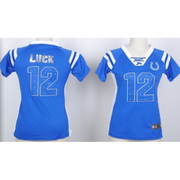 Nike Indianapolis Colts #12 Andrew Luck Drilling Sequins Blue Womens Jersey