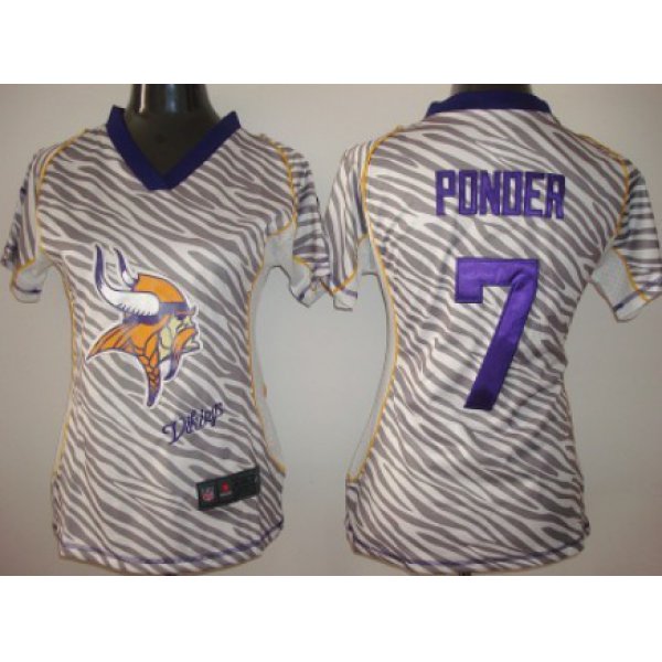 Nike Minnesota Vikings #7 Christian Ponder 2012 Womens Zebra Fashion Jersey