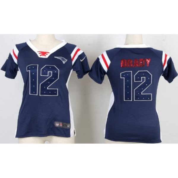 Nike New England Patriots #12 Tom Brady Drilling Sequins Blue Womens Jersey