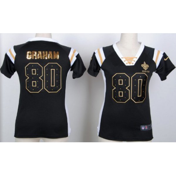 Nike New Orleans Saints #80 Jimmy Graham Drilling Sequins Black Womens Jersey