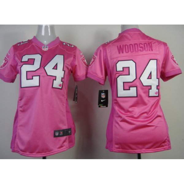 Nike Oakland Raiders #24 Charles Woodson Pink Love Womens Jersey