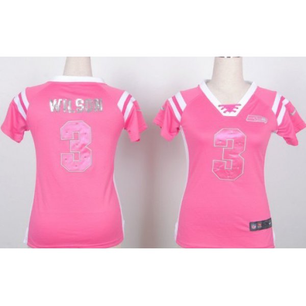 Nike Seattle Seahawks #3 Russell Wilson Drilling Sequins Pink Womens Jersey