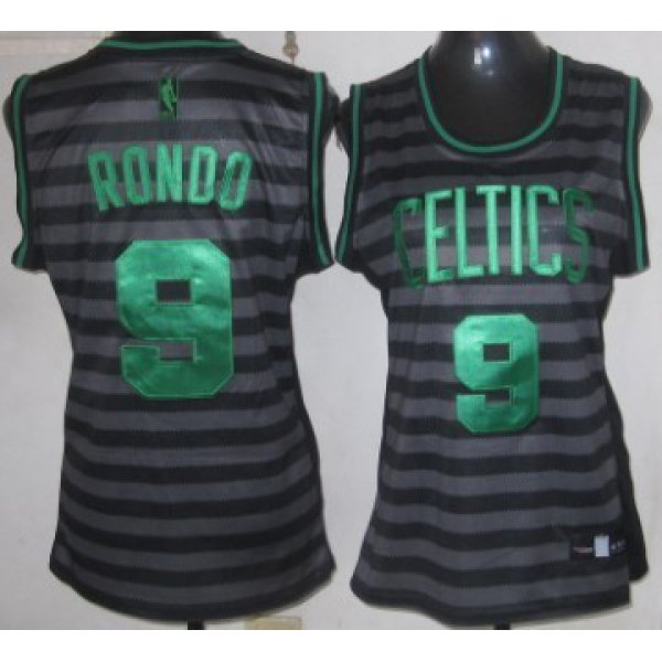 Boston Celtics #9 Rajon Rondo Gray With Black Pinstripe Womens Jersey