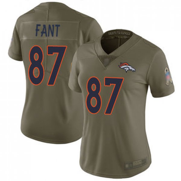 Broncos #87 Noah Fant Olive Women's Stitched Football Limited 2017 Salute to Service Jersey