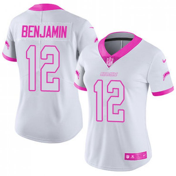 Women's Nike Los Angeles Chargers #12 Travis Benjamin White Pink Stitched NFL Limited Rush Fashion Jersey