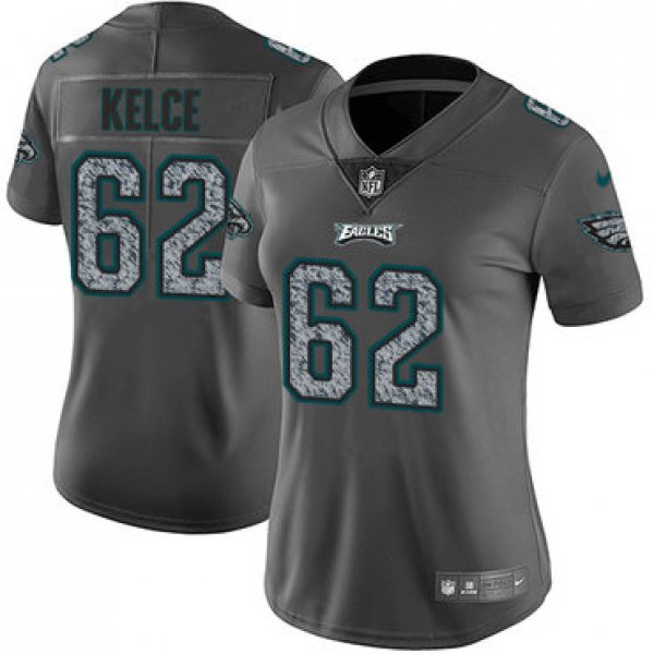 Women's Nike Philadelphia Eagles #62 Jason Kelce Gray Static Stitched NFL Vapor Untouchable Limited Jersey