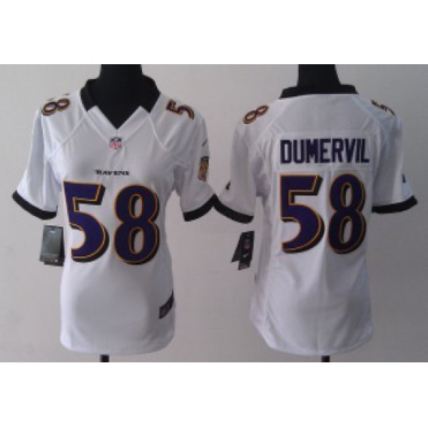 Nike Baltimore Ravens #58 Elvis Dumervil White Game Womens Jersey