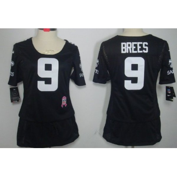 Nike New Orleans Saints #9 Drew Brees Breast Cancer Awareness Black Womens Jersey