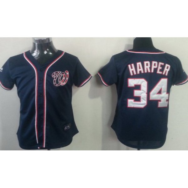 Washington Nationals #34 Bryce Harper Navy Blue Womens Jersey