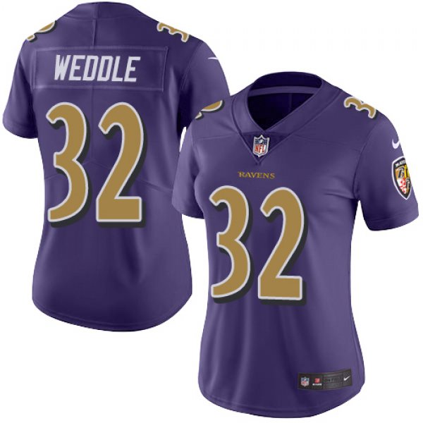 Women's Nike Baltimore Ravens #32 Eric Weddle Purple Stitched NFL Limited Rush Jersey