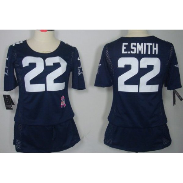 Nike Dallas Cowboys #22 Emmitt Smith Breast Cancer Awareness Navy Blue Womens Jersey