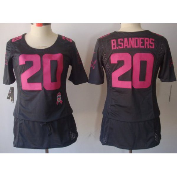 Nike Detroit Lions #20 Barry Sanders Breast Cancer Awareness Gray Womens Jersey