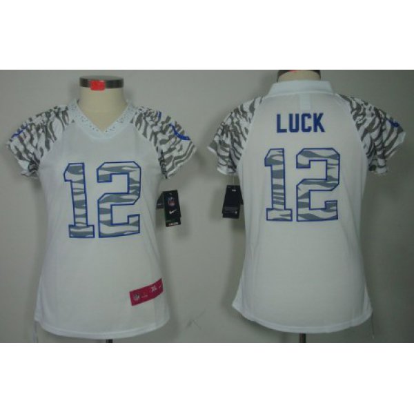 Nike Indianapolis Colts #12 Andrew Luck White Womens Zebra Field Flirt Jersey