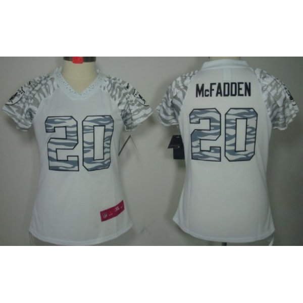 Nike Oakland Raiders #20 Darren Mcfadden White Womens Zebra Field Flirt Jersey