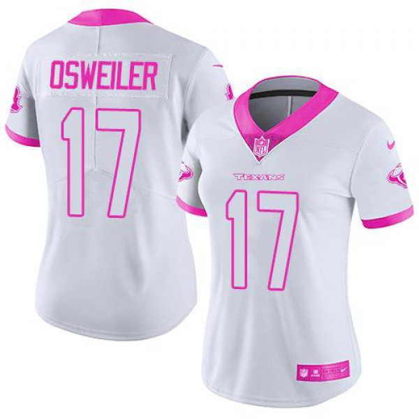 Nike Texans #17 Brock Osweiler White Pink Women's Stitched NFL Limited Rush Fashion Jersey