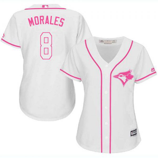 Blue Jays #8 Kendrys Morales White Pink Fashion Women's Stitched Baseball Jersey