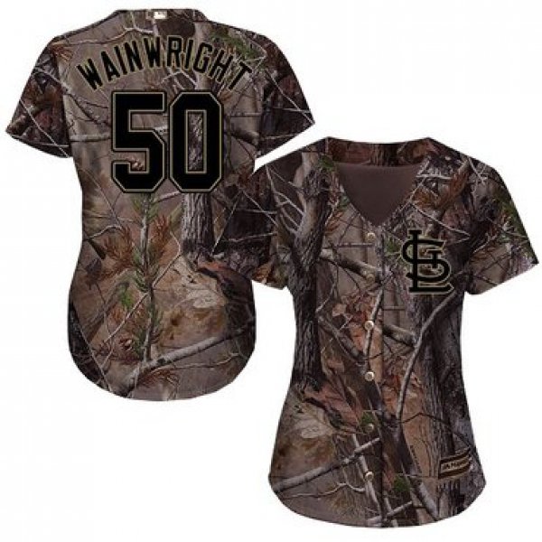 Cardinals #50 Adam Wainwright Camo Realtree Collection Cool Base Women's Stitched Baseball Jersey