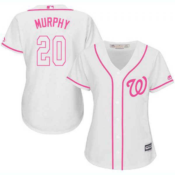 Nationals #20 Daniel Murphy White Pink Fashion Women's Stitched Baseball Jersey