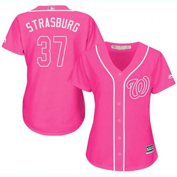 Nationals #37 Stephen Strasburg Pink Fashion Women's Stitched Baseball Jersey