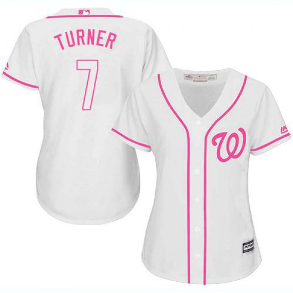 Nationals #7 Trea Turner White Pink Fashion Women's Stitched Baseball Jersey