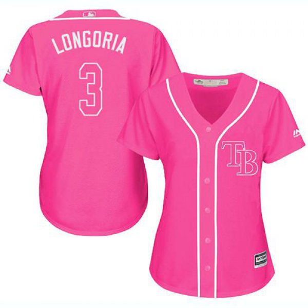 Rays #3 Evan Longoria Pink Fashion Women's Stitched Baseball Jersey