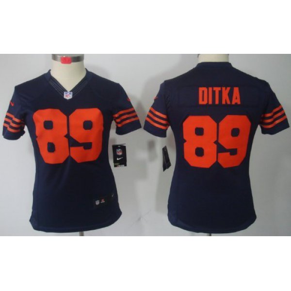 Nike Chicago Bears #89 Mike Ditka Blue With Orange Limited Womens Jersey