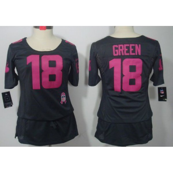Nike Cincinnati Bengals #18 A.J. Green Breast Cancer Awareness Gray Womens Jersey