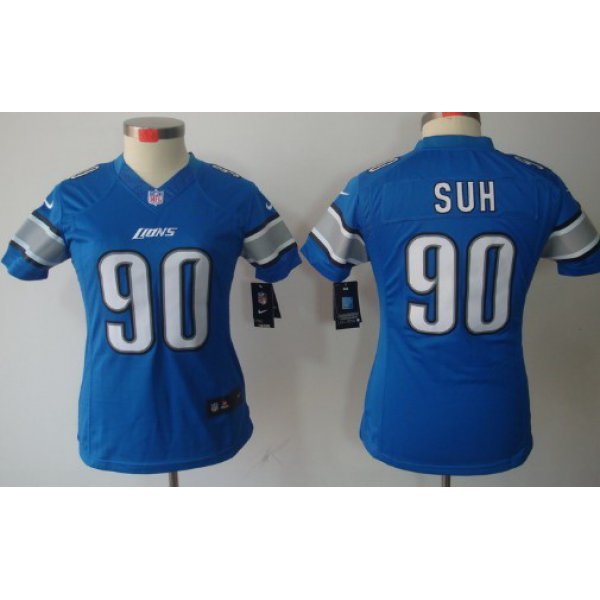 Nike Detroit Lions #90 Ndamukong Suh Light Blue Limited Womens Jersey