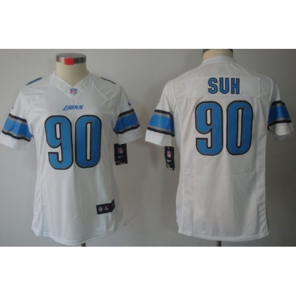 Nike Detroit Lions #90 Ndamukong Suh White Limited Womens Jersey