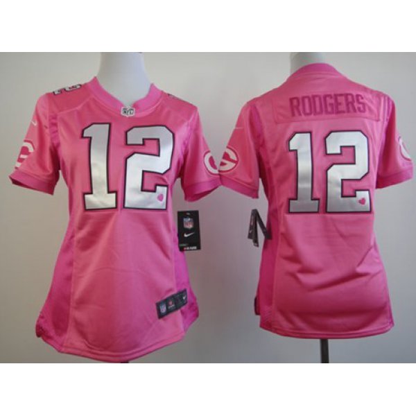 Nike Green Bay Packers #12 Aaron Rodgers Pink Love Womens Jersey