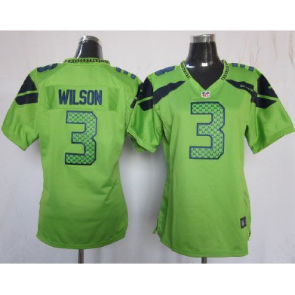 Nike Seattle Seahawks #3 Russell Wilson Green Game Womens Jersey