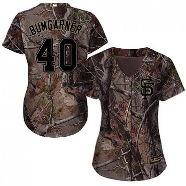 Giants #40 Madison Bumgarner Camo Realtree Collection Cool Base Women's Stitched Baseball Jersey