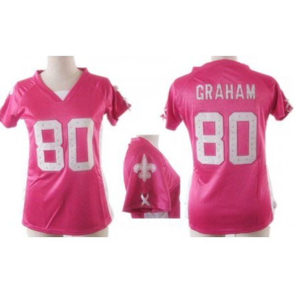 Nike New Orleans Saints #80 Jimmy Graham 2012 Pink Womens Draft Him II Top Jersey