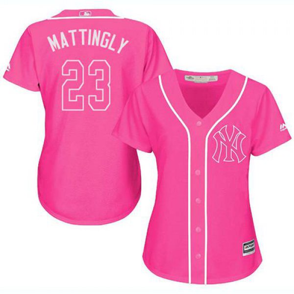 Yankees #23 Don Mattingly Pink Fashion Women's Stitched Baseball Jersey