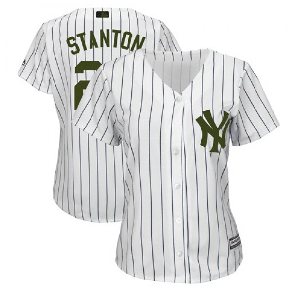 Yankees #27 Giancarlo Stanton White Strip 2018 Memorial Day Cool Base Women's Stitched Baseball Jersey$20.99