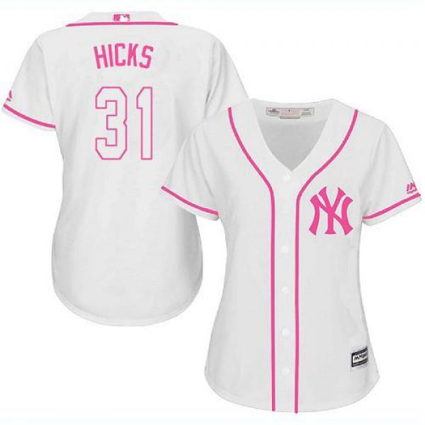 Yankees #31 Aaron Hicks White Pink Fashion Women's Stitched Baseball Jersey