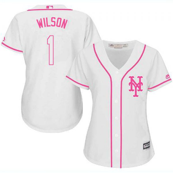 Mets #1 Mookie Wilson White Pink Fashion Women's Stitched Baseball Jersey